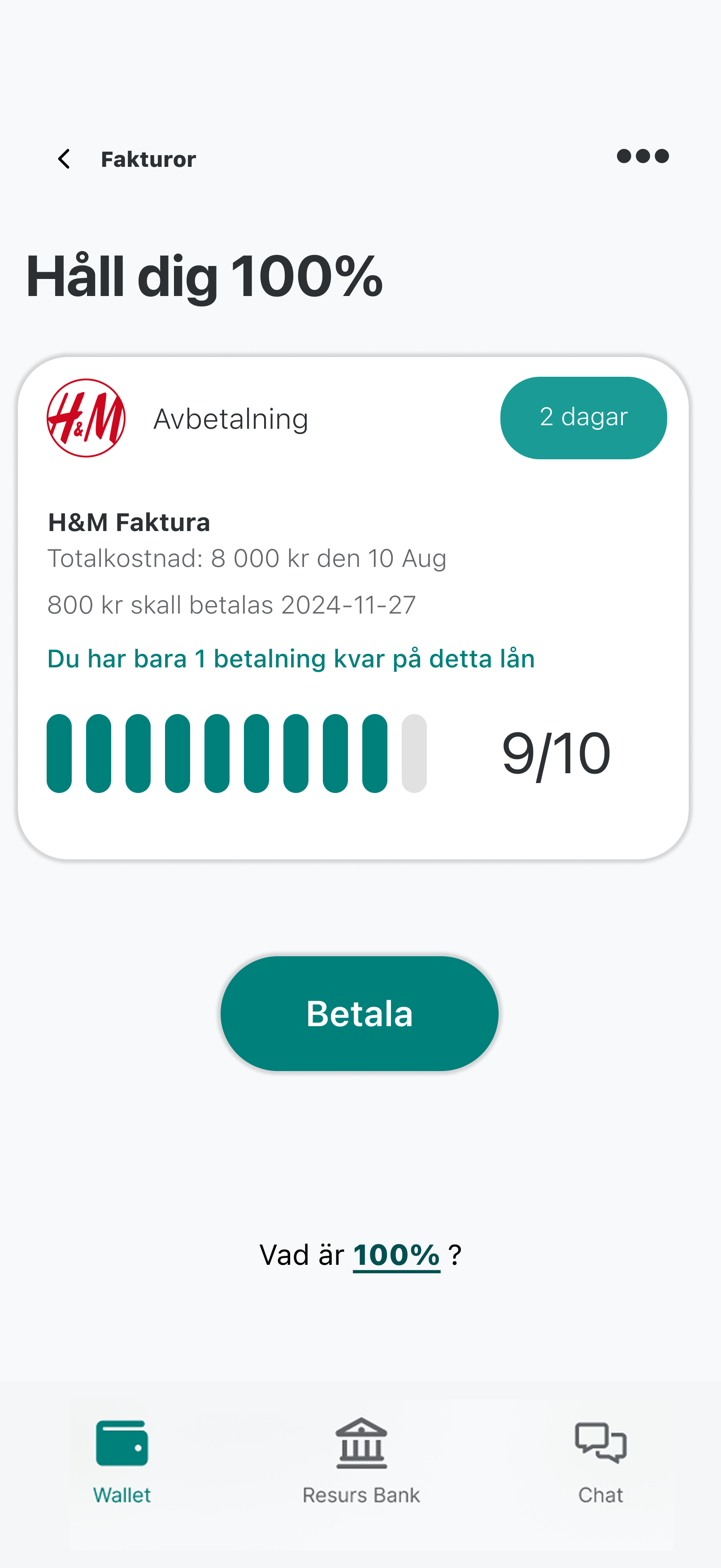 Resurs app payment details