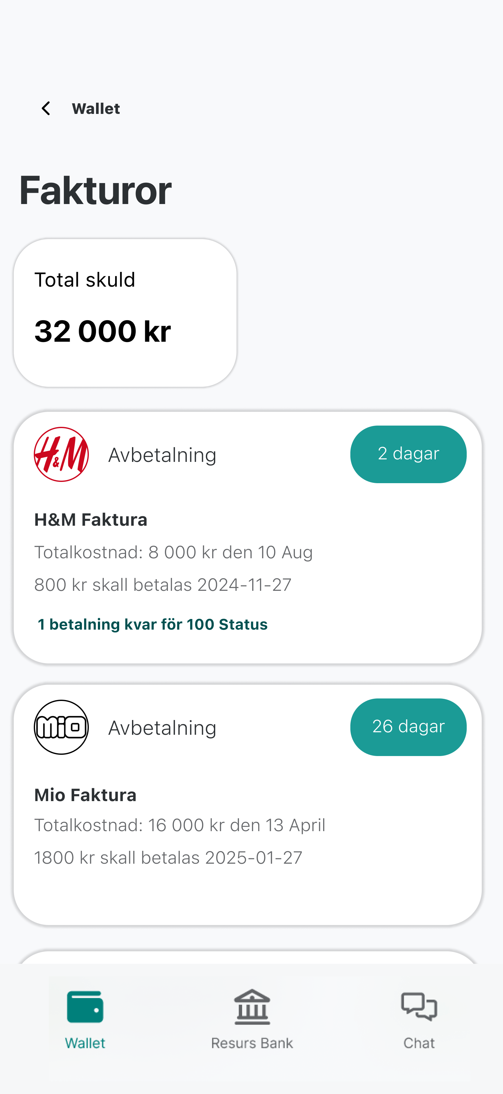 Resurs app dashboard
